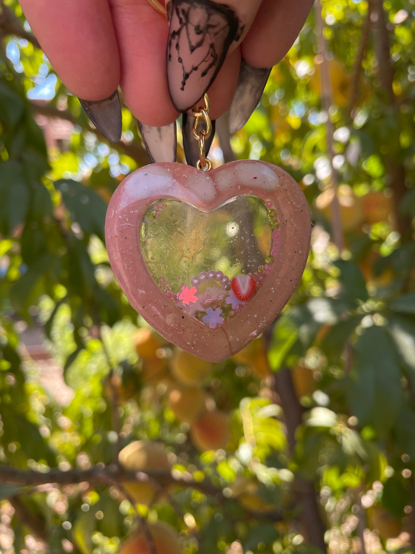 Double-Sided Strawberry Milk Heart Shaker Charm